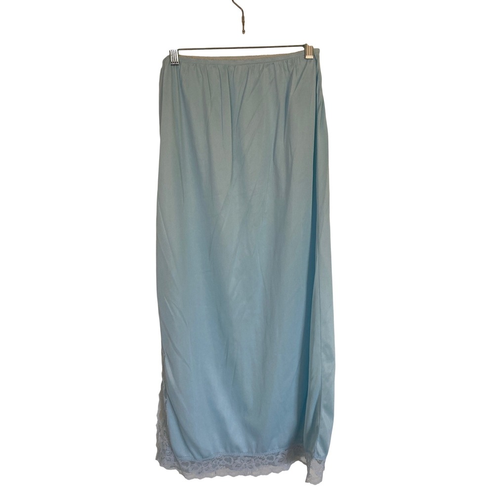 Vintage Pastel Blue Lace Trim Maxi Half Slip Antron III Nylon Large RN 13996 - Picture 1 of 5